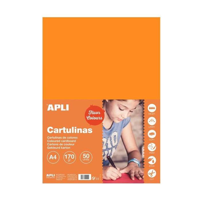 Apli Cartulina Naranja Fluorescente A4 170g 50 Hojas