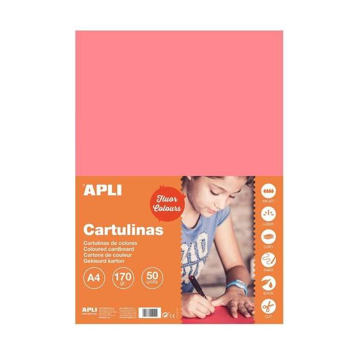 Apli Cartulina Rosa Fluorescente A4 170g 50 Hojas