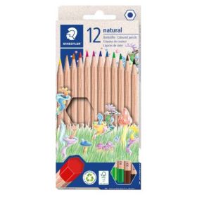 Staedtler Noris Natural Pack con 12 Lapices de Colores Hexagonales - Madera Certificada FSC - Cuerpo de Color Madera Natural