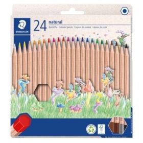 Staedtler Noris Natural Pack con 24 Lapices de Colores Hexagonales - Madera Certificada FSC - Cuerpo de Color Madera Natural