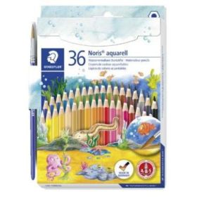 Staedtler Noris Aquarell Pack de 36 Lapices Hexagonales de Colores + Pincel - Refuerzo de Mina para Mayor Resistencia a la Rotur