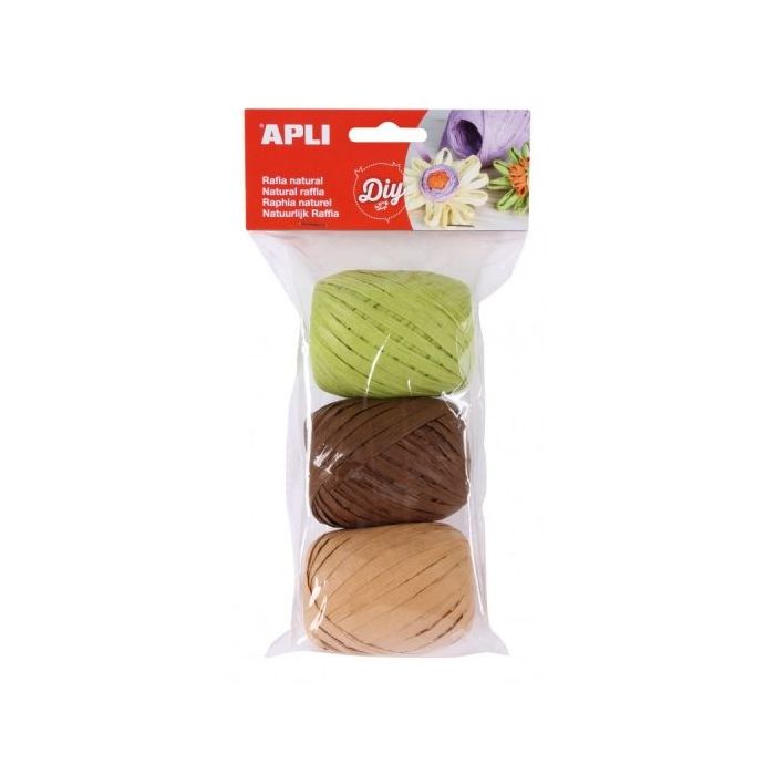 Apli Pack de 3 Ovillos de Rafia Natural - Tonos Nature - Ideal para Manualidades y Decoraciones - Versatil y Duradero - Colores