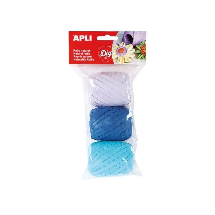 Apli Pack de 3 Ovillos de Rafia Natural Marine - Ideal para Manualidades y Decoraciones - Colores Surtidos