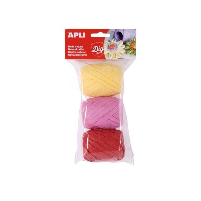 Apli Pack de 3 Ovillos de Rafia Natural Tonos Candy - Ideal para Manualidades y Decoraciones - Colores Surtidos