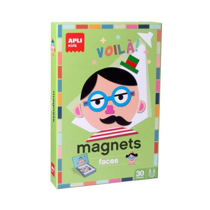 Apli Kids Juego Magnetico Caras Divertidas - Escenario Imantado de 28x18cm - 30 Fichas para Crear Personajes - Fomenta la Imagin