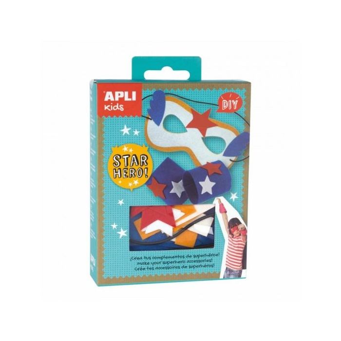 Apli Mini Kit de Manualidades - Mascara y Puños de Superheroe - Incluye 15 Piezas y Cuerda Elastica - Reduce Estres - Aumenta Au