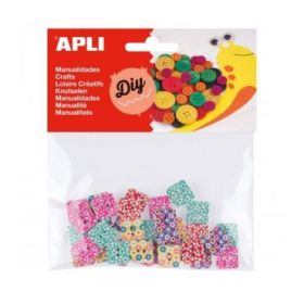 Apli Botones Cuadrados de Madera - Estampados Variados - Bolsa con 35 Unidades - Ideales para Costura, Artesania y Scrapbooking