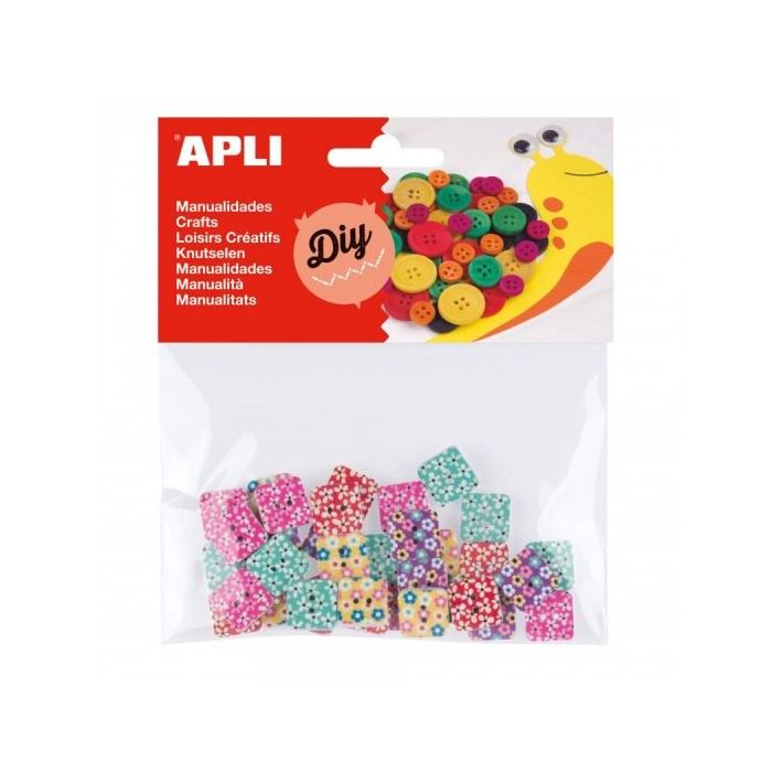 Apli Botones Cuadrados de Madera - Estampados Variados - Bolsa con 35 Unidades - Ideales para Costura, Artesania y Scrapbooking
