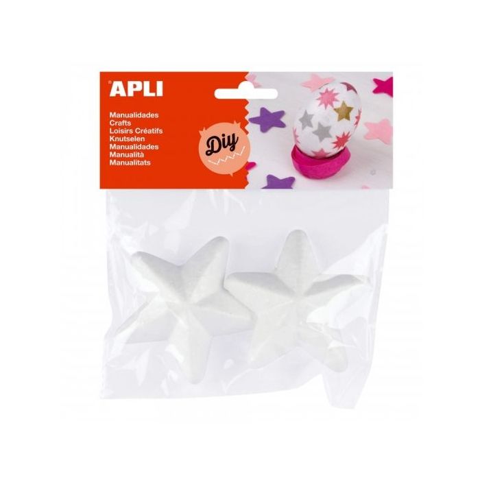Apli Pack de 2 Estrellas de Poliestireno - Alta Densidad - Faciles de Cortar y Pintar - Ideales para Decoraciones y Manualidades