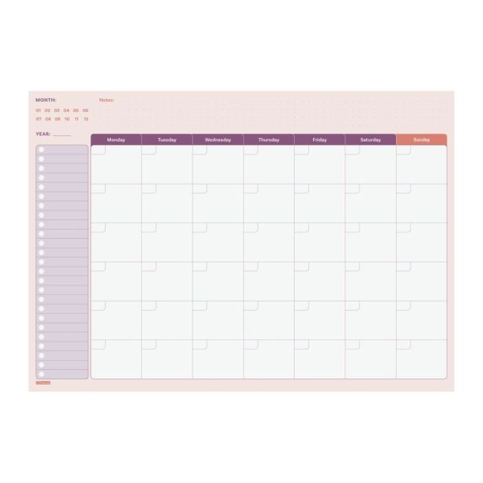 Finocam Bari Planificador sin Fechar - Internacional - Mes Vista - Formato A4 - 297x210mm - Papel de 90g/m2 - 60 Hojas Encoladas