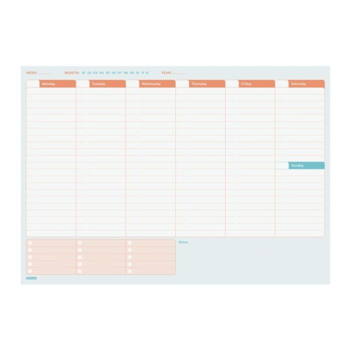 Finocam Bari Planificador sin Fechar - Internacional - Semana Vista Vertical - Formato A4 - 297x210mm - Papel de 90g/m2 - 60 Hoj