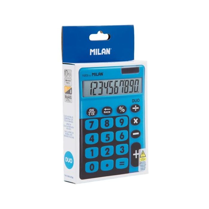Milan Duo Calculadora de Sobremesa - 10 Digitos - Embalaje de Carton - Color Azul