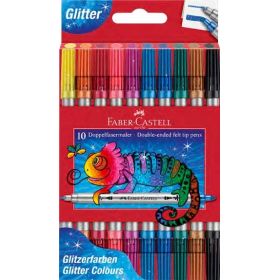 Faber-Castell Glitter Pack con 10 Rotuladores Doble Punta - Punta Gruesa y Fina - Tinta con Efecto de Purpurina - Tinta a Base d