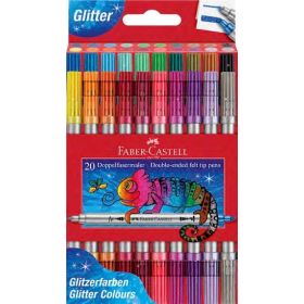 Faber-Castell Glitter Pack con 20 Rotuladores Doble Punta - Punta Gruesa y Fina - Tinta con Efecto de Purpurina - Tinta a Base d