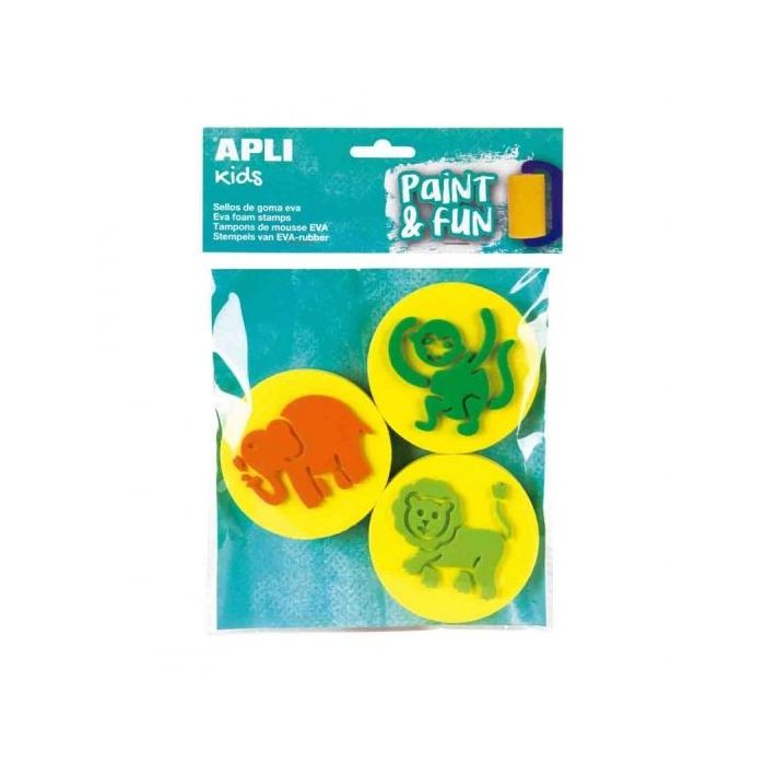 Apli Sellos de Goma EVA Animales - Elefante, Leon y Mono - Desarrolla Habilidades Manuales y Creatividad - Estimulacion Sensoria