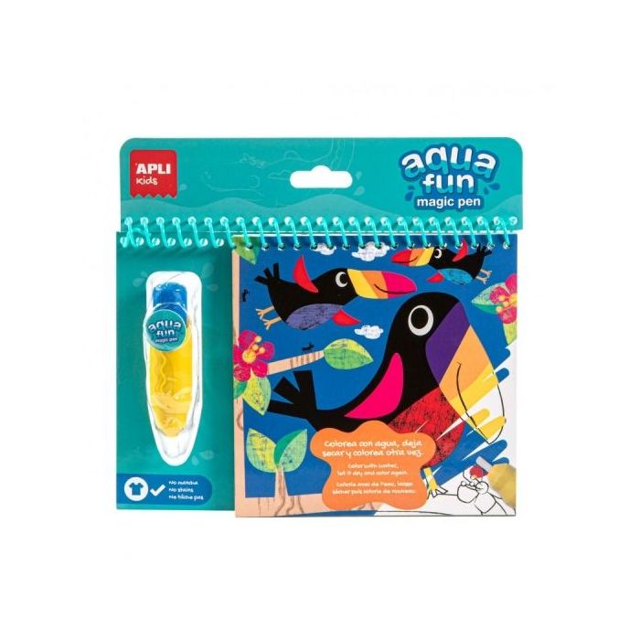 Apli Bloc para Colorear con Pincel de Agua Jungla - Ilustrado por Liza Lewis - Reutilizable - Sin Manchas - Compacto y Portatil