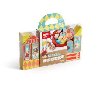Apli Juego de Bloques de Madera Apilables Modelo Circo - 16 Piezas con Bolsa de Tela - Pino de Alta Calidad con Impresion a Todo
