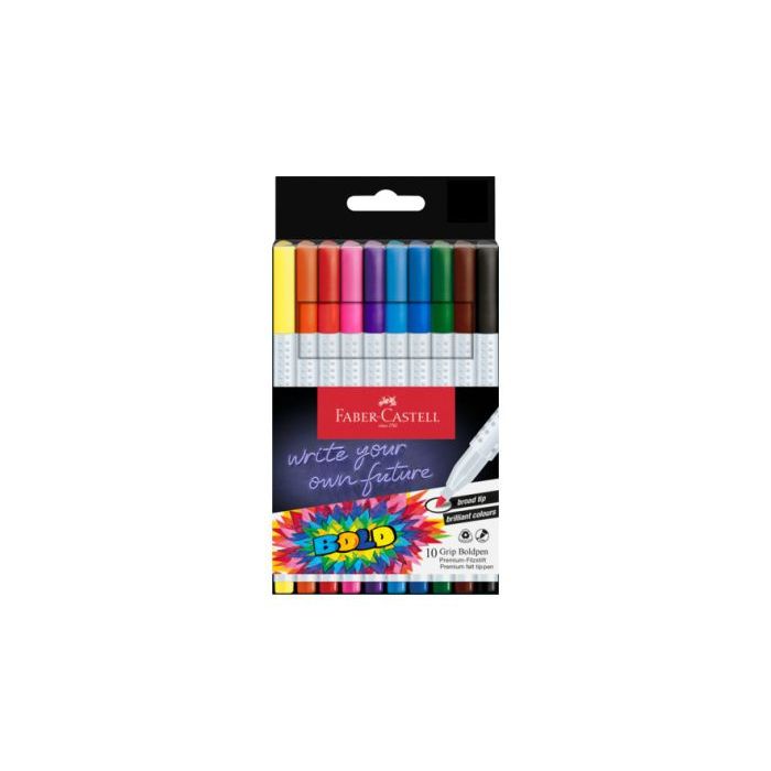 Faber-Castell Bold Pack con 10 Rotuladores de Colores con Grip - Punta Ancha - Trazo 1mm - Tinta a Base de Colorantes Alimentari