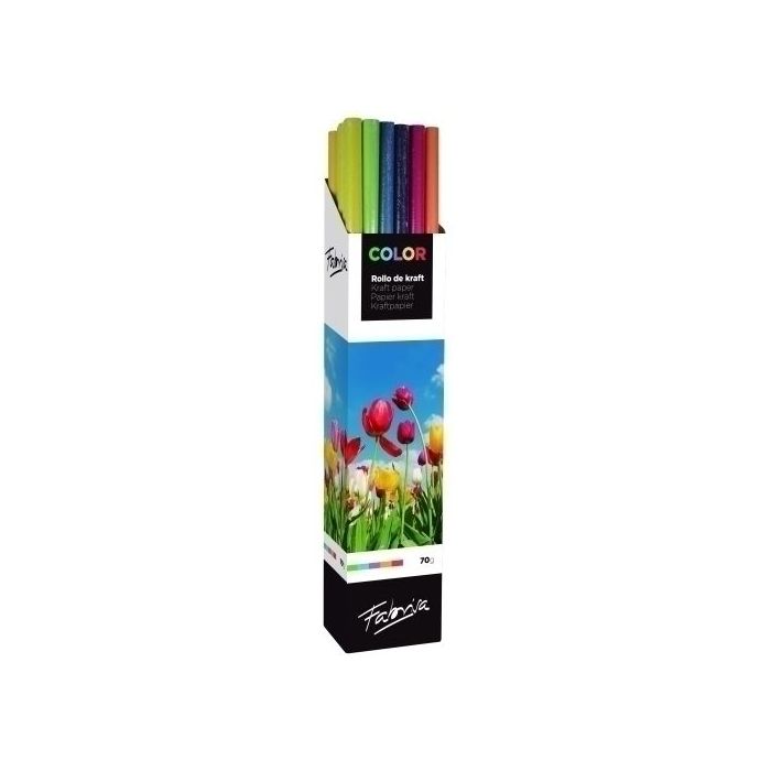 Fabrisa Expositor de 30 Rollos de Papel Regalo - Papel Kraft Verjurado de 70gr - Medidas del Rollo 1x3m - Colores Surtidos
