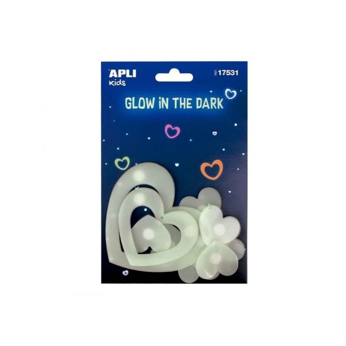 Apli Corazones Luminiscentes 3D - Brillan en la Oscuridad - Adhesivo Permanente - Decoracion Versatil