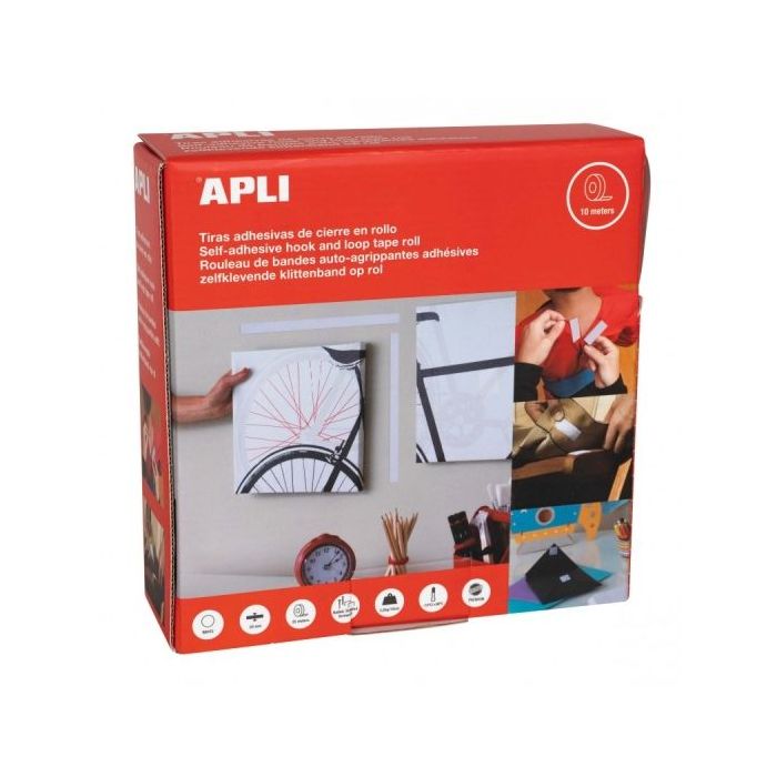 Apli Dispensador de Cinta Adhesiva Gancho Bucle - Union Segura - Reutilizable - Resistencia hasta 10 kg - Adhesivo Acrilico de A