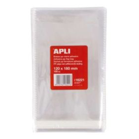 Apli Pack de 100 Bolsas Polipropileno Transparente con Cierre Adhesivo - Tamaño 120 x 180mm - Galga 120 - Alta Resistencia y Fle