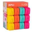 Apli Fluor Expositor de 12 Estuches de Silicona Rectangulares - Resistentes al Agua - Medidas 75x185x55mm - Colores Surtidos