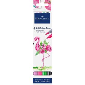 Faber-Castell Tropical Escapes Pack con 4 Rotuladores Goldfaber Doble Punta - Punta Pincel y Punta Fina 0.6mm- Solubles en Agua,