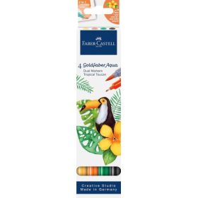 Faber-Castell Tropical Escapes Pack con 4 Rotuladores Goldfaber Doble Punta - Punta Pincel y Punta Fina 0.6mm- Solubles en Agua,