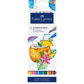 Faber-Castell Tropical Escapes Pack con 6 Rotuladores Goldfaber Doble Punta - Punta Pincel y Punta Fina 0.6mm- Solubles en Agua,
