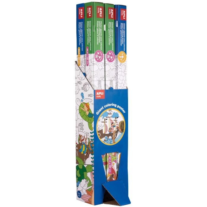 Apli Expositor de Posteres Gigantes para Pintar - Tamaño 180x96.5 mm - 6 Rollos con 2 Modelos: Mundo Marino y Bosque Magico - Id