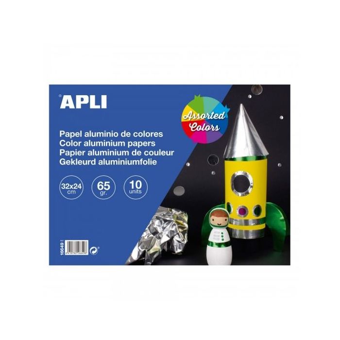 Apli Bloc de Papel de Aluminio - Ideal para Manualidades y Scrapbooking - 10 Hojas - Colores Surtidos