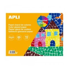 Apli Bloc con 10 Hojas de Papel de Charol 85gr - Ideal para Manualidades, Scrapbooking, Papiroflexia - Colores Surtidos
