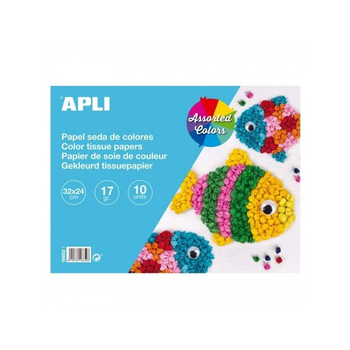 Apli Bloc de Papel de Seda - 10 Hojas - Ideal para Manualidades y Papiroflexia - Colores Surtidos