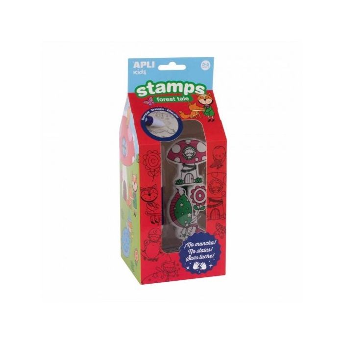Apli Set de Sellos Magic Forest Kids - Tinta Borrable - No Toxica - Lavable - Desarrolla Habilidades Creativas