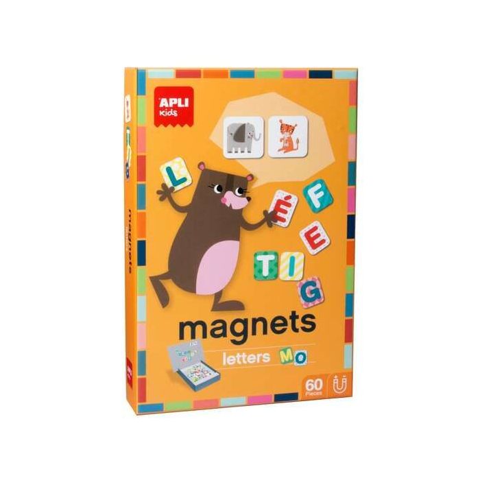 Apli Juego Magnetico Letras - 1 Escenario Imantado 28 x 18 cm - 48 Fichas de Letras, 12 Fichas de Animales - Recomendado para Ni