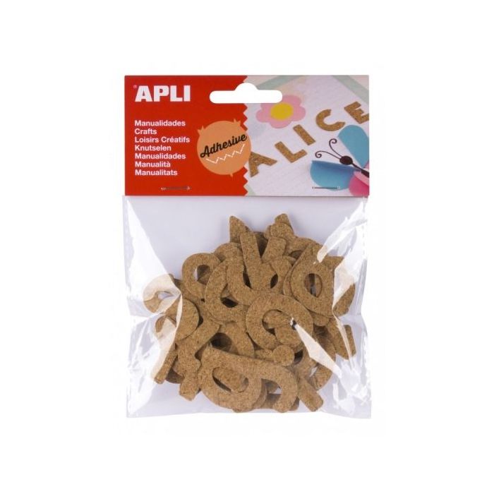 Apli Pack de 52 Letras de Corcho Adhesivas - Ideales para Scrapbooking - Decorar Libretas - Personalizar Regalos - Manualidades