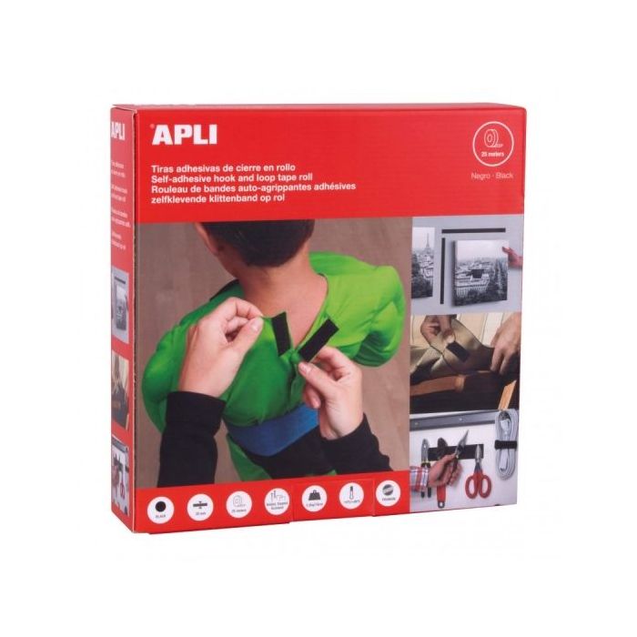 Apli Dispensador de Cinta Adhesiva Gancho Bucle - Union Segura - Reutilizable - Resistencia hasta 10 kg - Adhesivo Acrilico de A