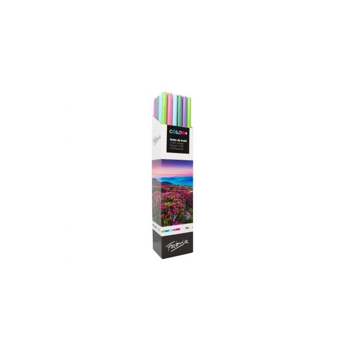Fabrisa ColorPlus Expositor de 30 Rollos de Papel Regalo - Papel Kraft Verjurado de 70gr - Medidas del Rollo 1x3m - Colores Surt
