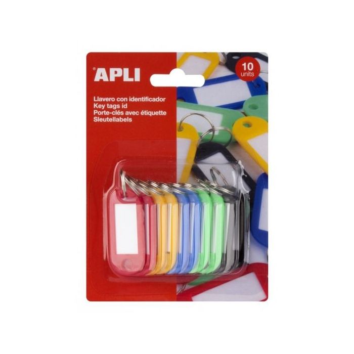Apli Pack de 10 Llaveros con Etiqueta - Sistema Porta Etiquetas de Facil Apertura - Ideal para Oficinas, Almacenes y Hogar - Col