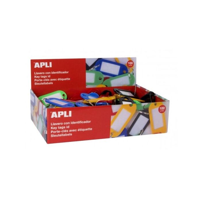 Apli Pack de 100 Llaveros con Etiqueta - Facil Apertura - Ideal para Oficinas, Almacenes y Hogar - Colores Surtidos