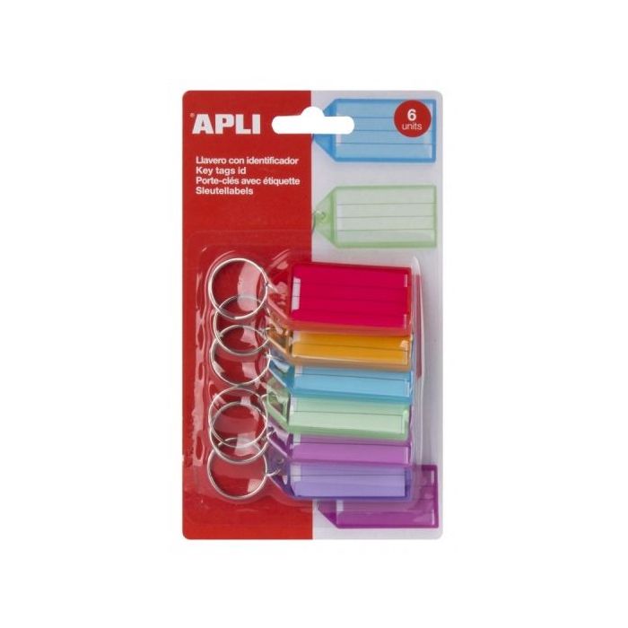 Apli Pack de 6 Llaveros Premium con Etiqueta - Facil Apertura - Ideal para Oficinas, Almacenes y Hogar - Color Azul