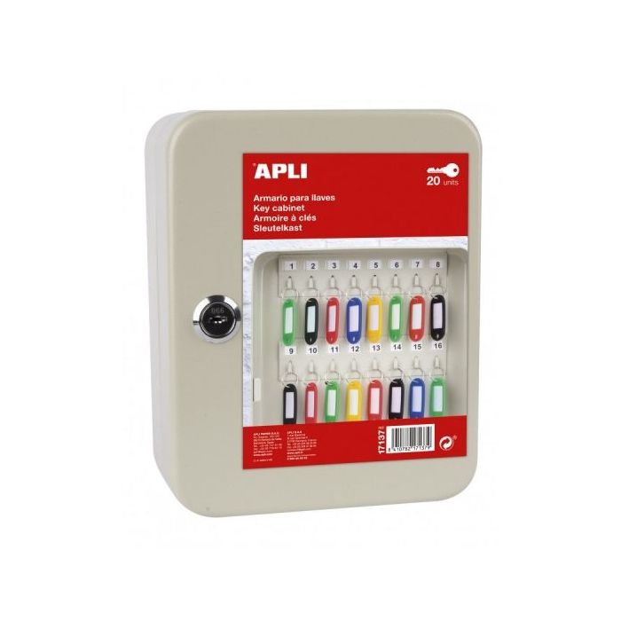 Apli Armario Porta Llaves con Cierre - 20 Posiciones - Ideal para Oficinas y Almacenes - Organizacion y Acceso Facil - No Incluy