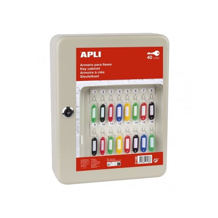 Apli Armario Porta Llaves con Cierre - 40 Posiciones - Ideal para Oficinas y Almacenes - Organizacion y Acceso Facil - No Incluy