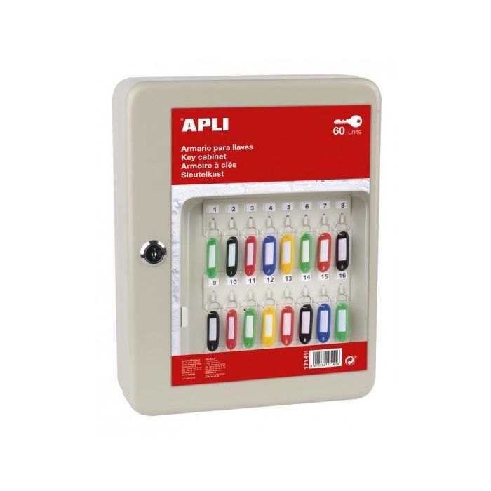 Apli Armario Porta Llaves con Cierre - 60 Posiciones - Ideal para Oficinas y Almacenes - Organizacion y Acceso Facil - No Incluy