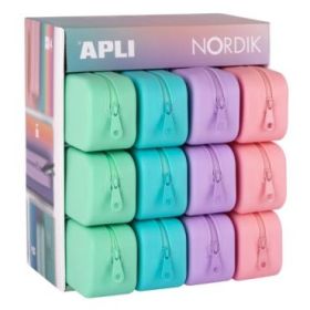 Apli Nordik Expositor de 12 Estuches de Silicona Rectangulares - Resistentes al Agua - Medidas 75x185x55mm - Colores Surtidos