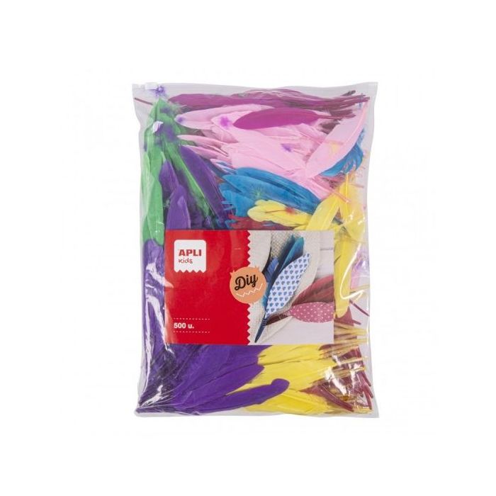 Apli Pack de 500 Plumas Indio - Formato MAXI - Ideal para Escuelas y Talleres Infantiles - Estimula la Imaginacion y Creatividad