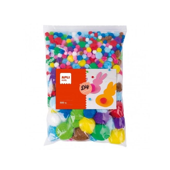 Apli Pack de 500 Pompones - Formato MAXI - Ideal para Escuelas y Talleres Infantiles - Estimula la Imaginacion y Creatividad - P