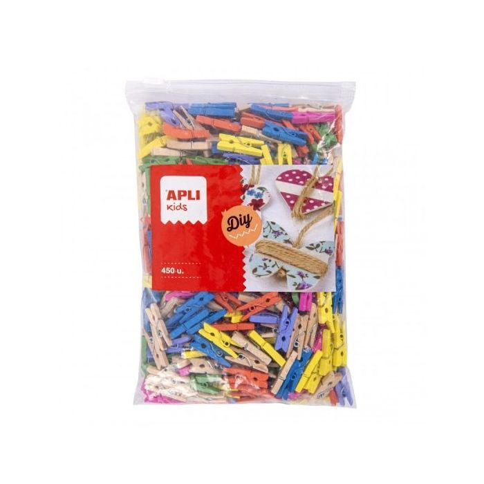 Apli Pack de 450 Mini Pinzas de Madera - Ideal para Decorar y Sujetar Tarjetas, Fotos y Mas - Perfectas para Escuelas y Eventos