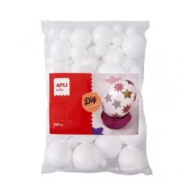 Apli Pack de 100 Bolas de Poliestireno de Tamaños Surtidos - Alta Densidad - Faciles de Cortar y Pintar - Perfectas para Manuali